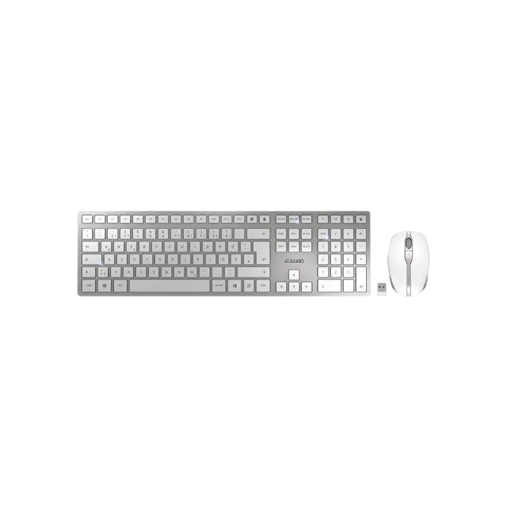 Cherry DW 9100 SLIM Rechargeable AZERTY Belge Argenté - Pack Clavier et Souris Sans Fil