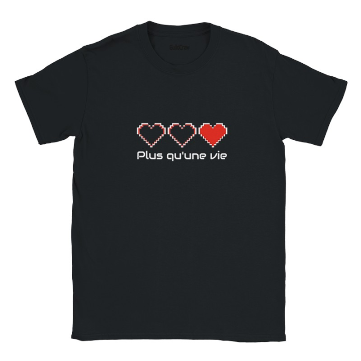 T-shirt Gaming et poétique coeur pixel - Plus qu'une vie