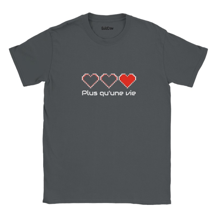 T-shirt Gaming et poétique coeur pixel - Plus qu'une vie