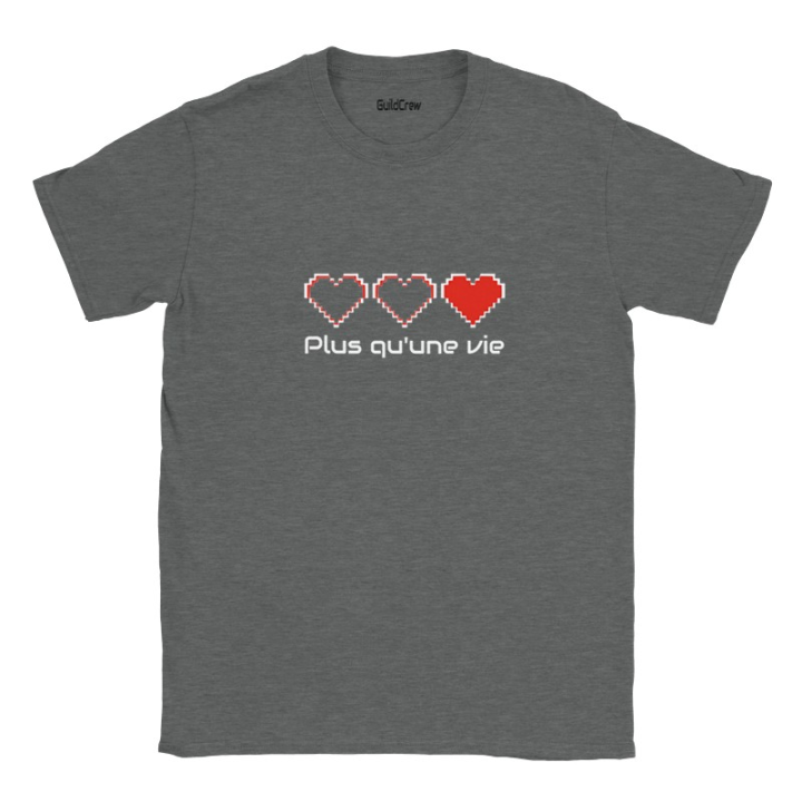 T-shirt Gaming et poétique coeur pixel - Plus qu'une vie