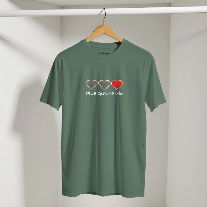 T-shirt Gaming et poétique coeur pixel - Plus qu'une vie