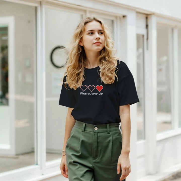 T-shirt Gaming et poétique coeur pixel - Plus qu'une vie