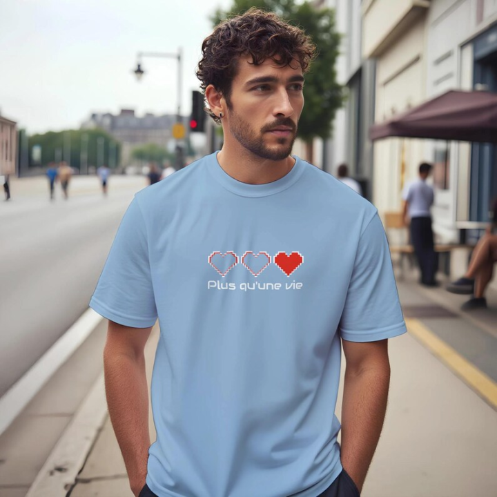 T-shirt Gaming et poétique coeur pixel - Plus qu'une vie