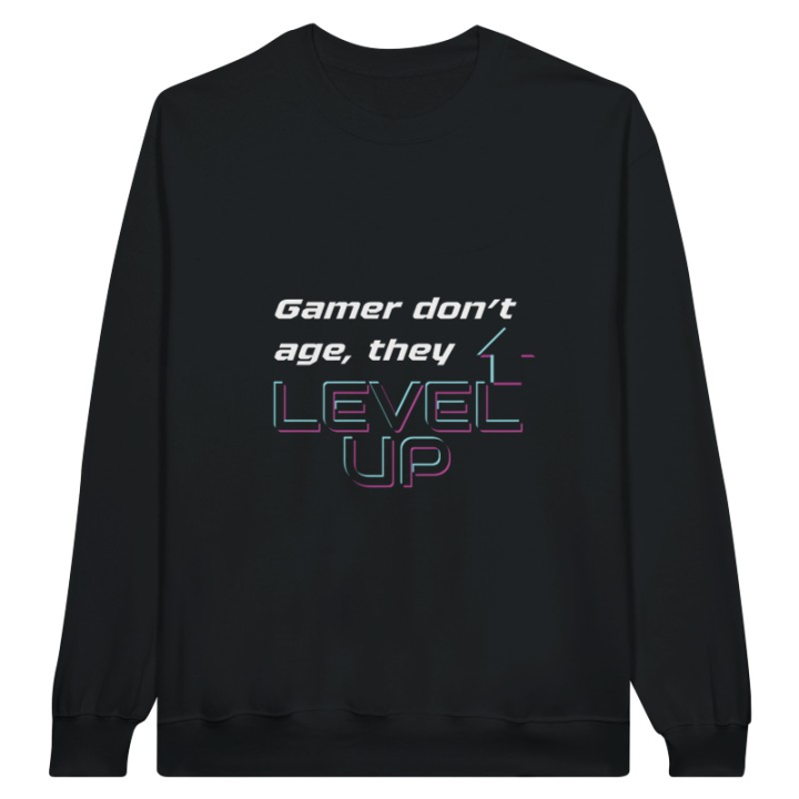 Pull gaming drôle, phrase humour jeu vidéo level up à manches longues